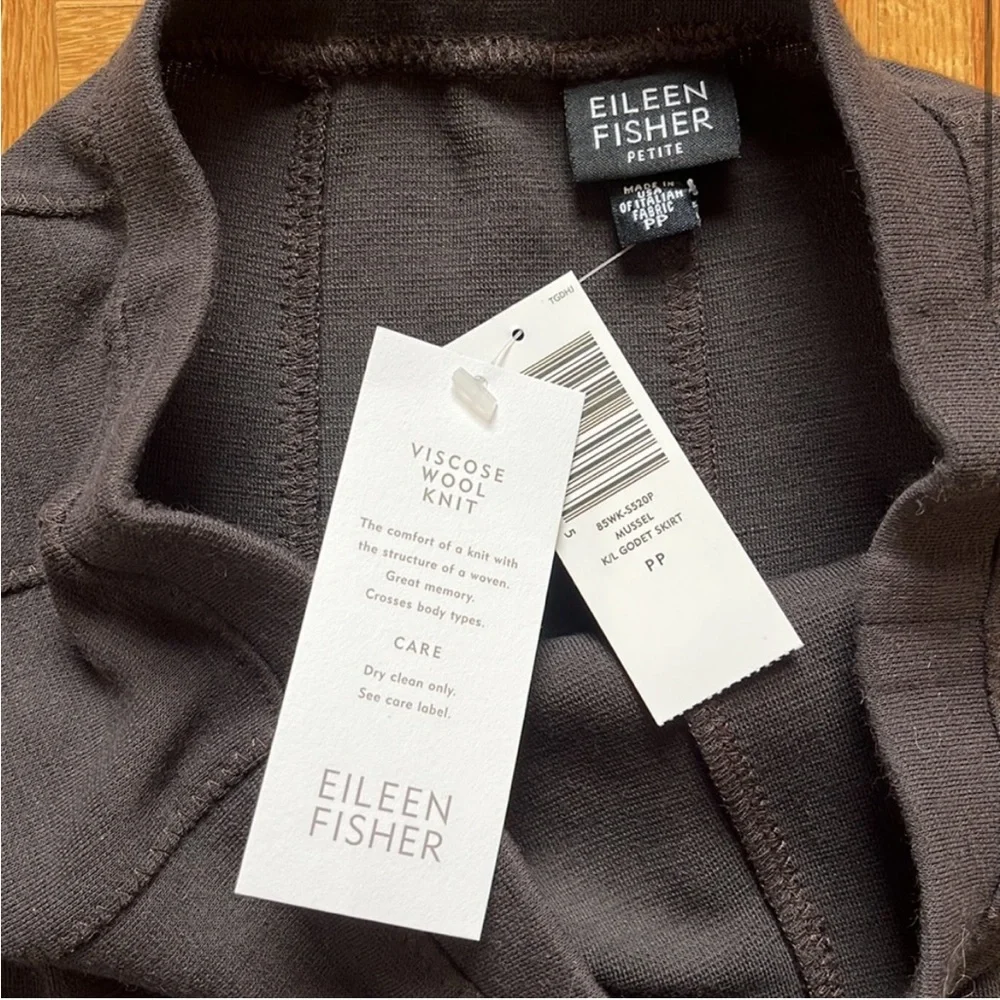 NWT EILEEN FISHER Chocolate Brown Wool Blend Knit Flared Godet Midi Skirt PP